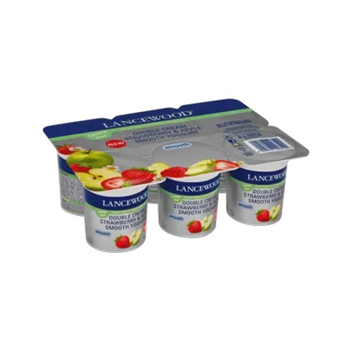 lancewood strawberry & apple lactose-free double cream smooth yoghurt 6 x 100g