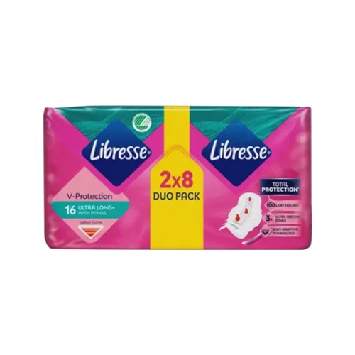 libresse heavy flow ultra long sanitary pads with wings 16 pack