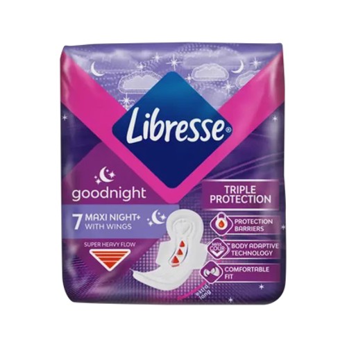 libresse super heavy flow maxi night sanitary pads with wings 7-pack