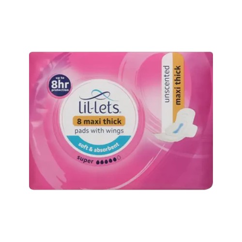 lil-lets super unscented maxi thick pads with wings 8-pack