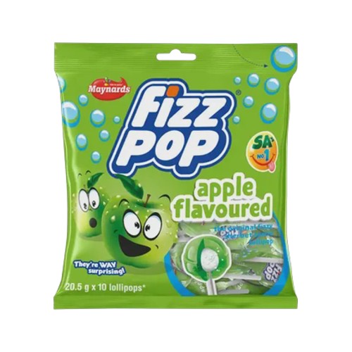 maynards fizz pop apple flavoured lollipops 10 x 205g
