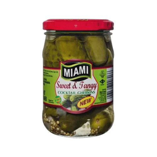 miami sweet & tangy cocktail gherkins jar 265g