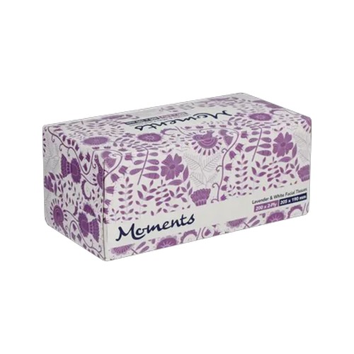 moments lavender & white facial tissues 200 pack