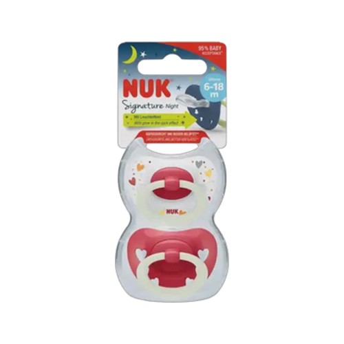 nuk night signature pink soother 2-pack 6-18 months