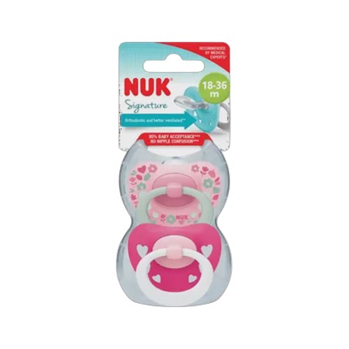 nuk signature pink soother 2-pack 18-36 months