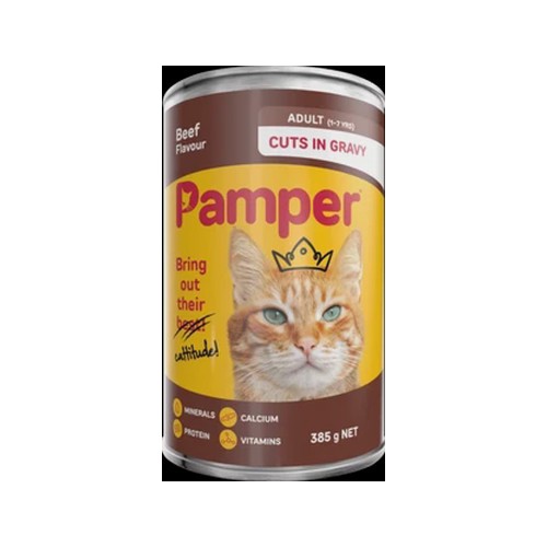 Pamper Beef Flavoured Cuts In Gravy Cat Food Can 385g