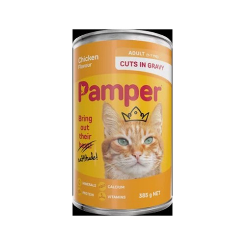 Pamper Chicken Flavoured Cut In Gravy Can 385g