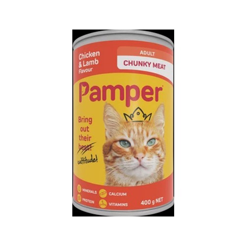 Pamper Chunky Chicken & Lamb Flavour Cat Food 400g