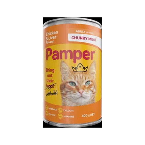 Pamper Chunky Meat Chicken & Liver Flavoured Cat Food Can 400g