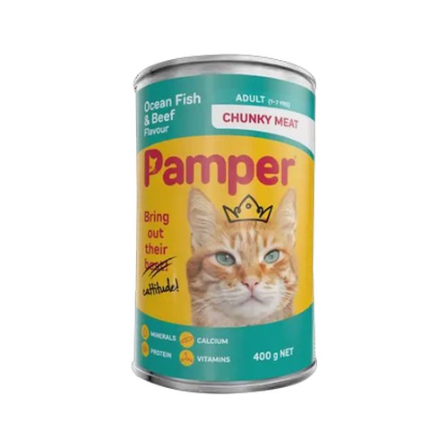 Pamper Chunky Ocean Fish & Beef Flavoured Cat Food 400g