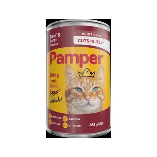 Pamper Cuts In Jelly Beef & Liver Flavoured Cat Food Can 385g