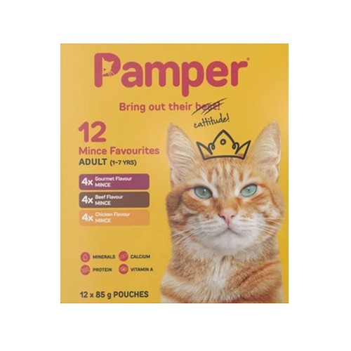 Pamper Mince Favourites Wet Cat Food Multipack 12 x 85g
