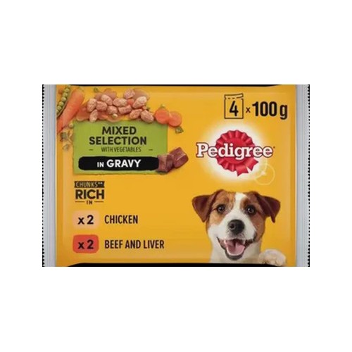 Pedigree Chicken Beef & Vegetable Dog Food Pouches 4 x 100g