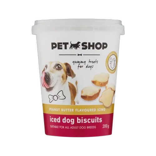 petshop peanut butter flavoured iced dog biscuits 200g