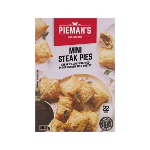 Piemans Frozen Mini Steak Pies 22 x 40g