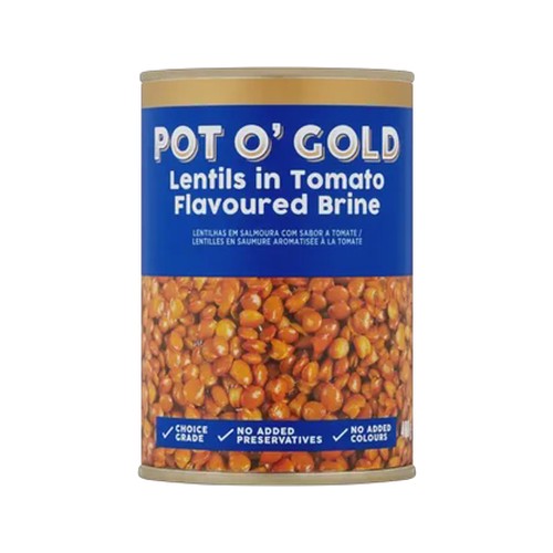 pot o gold lentils in tomato flavoured brine 400g