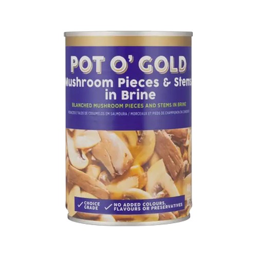 pot o gold mushroom pieces & stems in brine 410g