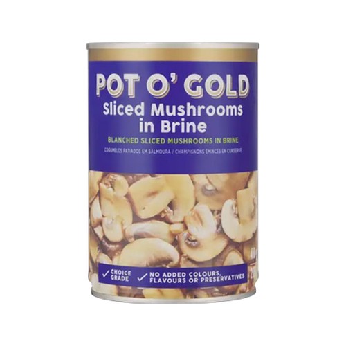 pot o gold sliced mushrooms in brine 410g