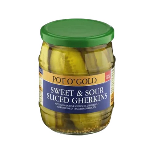 pot o gold sweet & sour sliced gherkins 530g