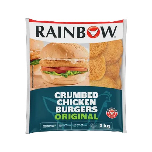 RAINBOW Frozen Original Crumbed Chicken Burgers 1kg
