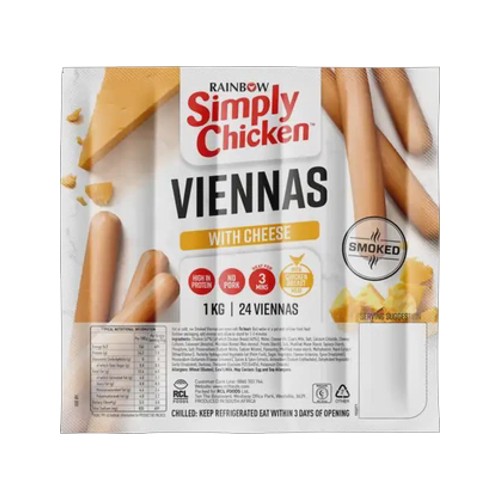 rainbow simply chicken cheese smoked viennas with chicken breast meat 1kg