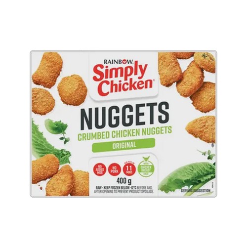 rainbow simply chicken frozen crumbed chicken nuggets 400g