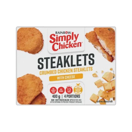Rainbow Simply Chicken Frozen Crumbed Chicken Steaklets with Cheese 400g