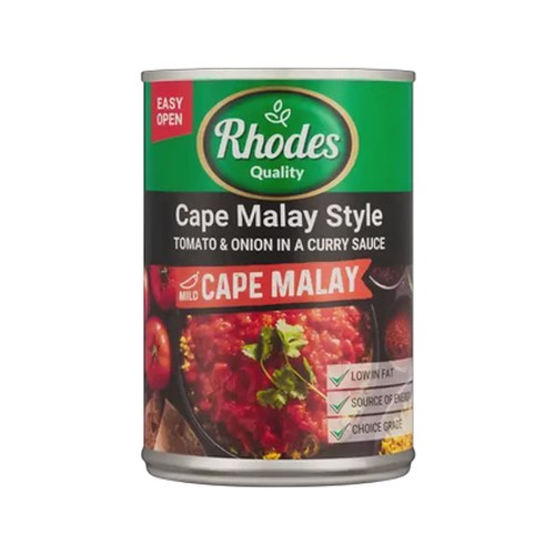 rhodes quality cape malay style tomatoes & onion in curry sauce can 410g