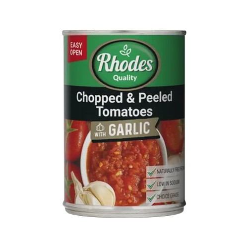rhodes quality chopped & peeled tomatoes with garlic 410g