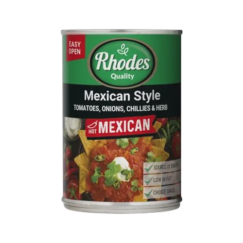 rhodes quality hot mexican style tomatoes 410g