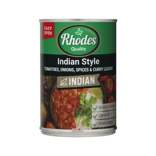 rhodes quality mild indian style tomatoes 410g