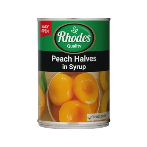 rhodes quality peach halves in syrup 410g