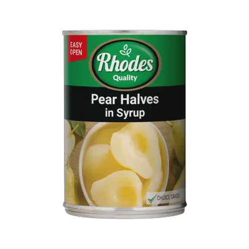 rhodes quality pear halves in syrup 410g