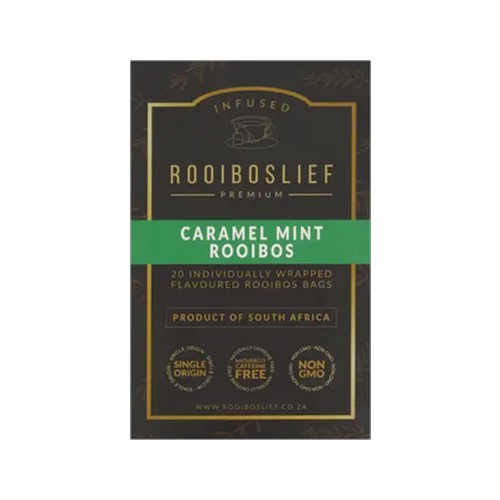rooiboslief caramel mint infused premium rooibos tea bags 20 pack
