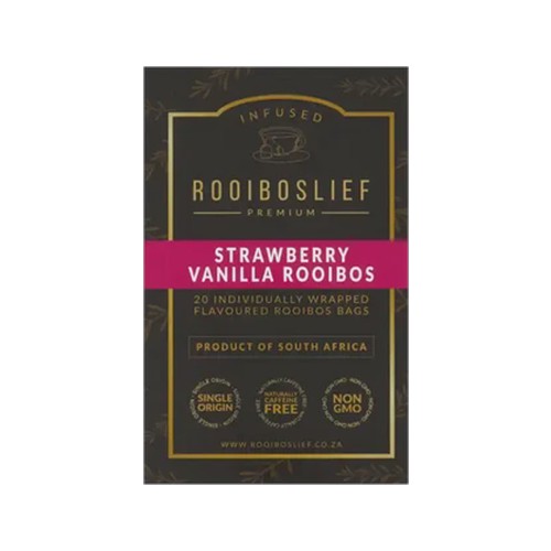 rooiboslief strawberry vanilla infused premium rooibos tea bags 20 pack