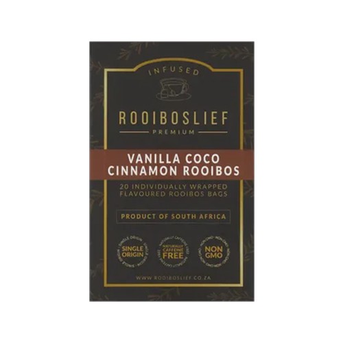 rooiboslief vanilla coco cinnamon infused premium rooibos tea bags 20 pack