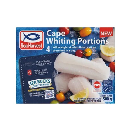 sea harvest frozen cape whiting hake portions 500g