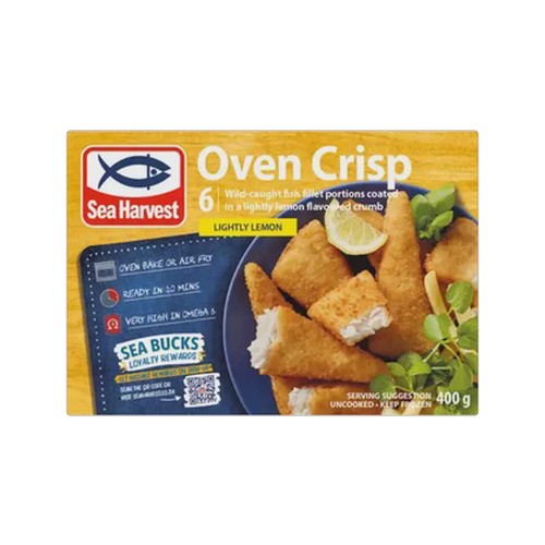 sea harvest oven crisp lightly lemon frozen crumbed fish fillet portions 400g