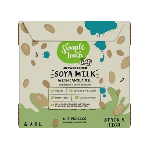 simple truth unsweetened soya milk with canola oil 6 x 1l