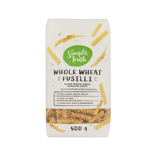 simple truth whole wheat fusilli pasta 500g