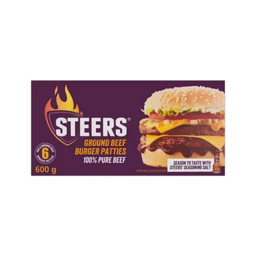 Steers Frozen Ground Beef Burger Patties 6 x 100g