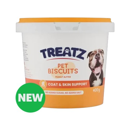 treatz pet coat & skin support peanut butter biscuits 400g