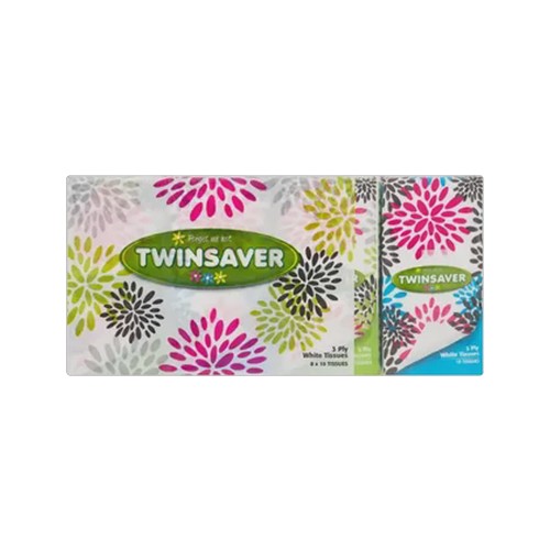 twinsaver 3 ply white tissues 8 x 10 pack