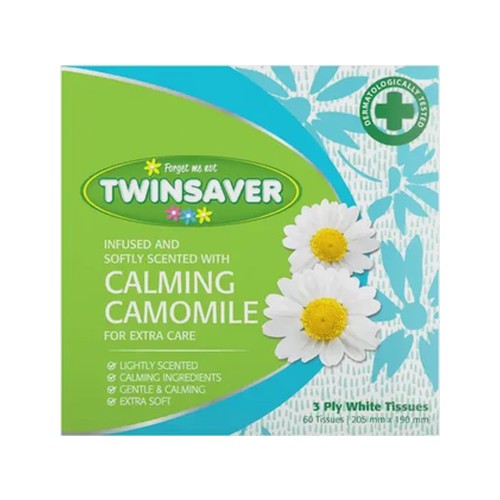 twinsaver white calming camomile 3 ply facial tissues 60 pack