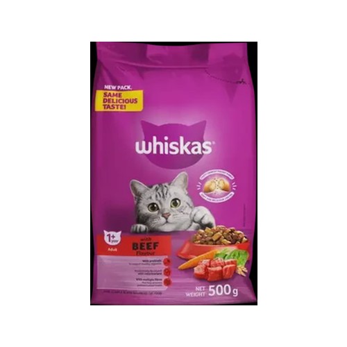 Whiskas Beef Flavour Adult Dry Cat Food 500g