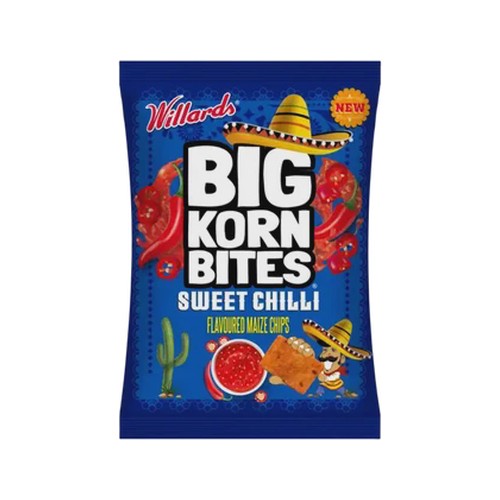 willards big korn bites sweet chilli flavoured maize chips 120g