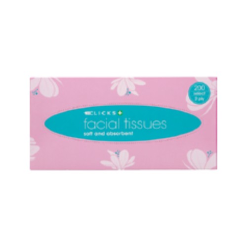 clicks 2-ply facial white tissues 200 tissues