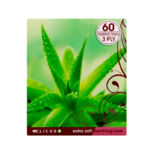 clicks 3-ply facial tissues aloe vera 60 tissues