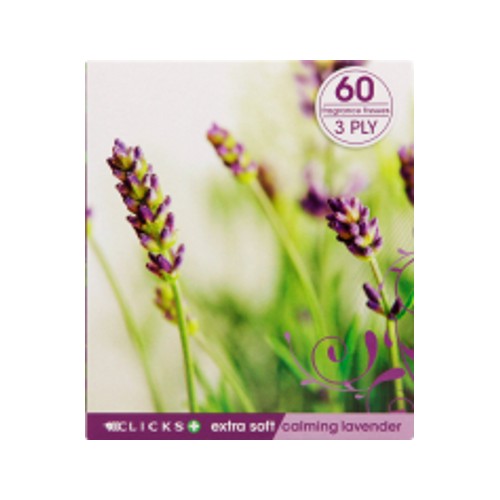 clicks 3-ply facial tissues lavender 60 tissues
