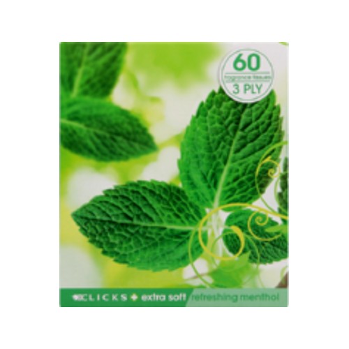 clicks 3-ply facial tissues menthol 60 tissues